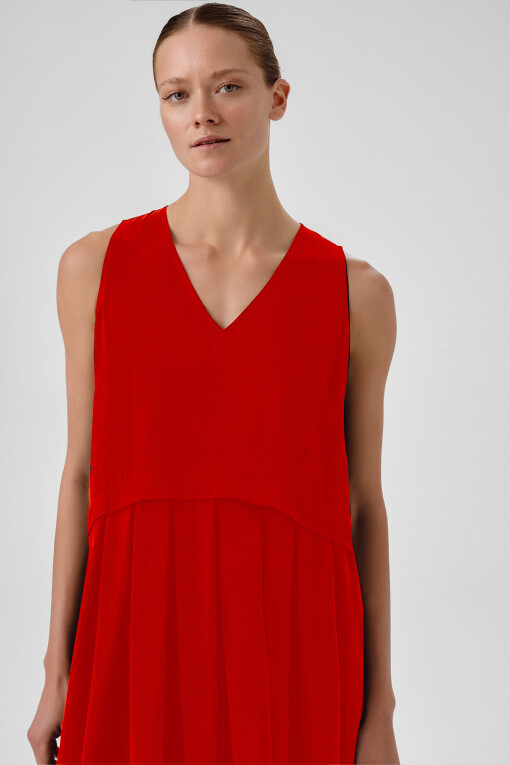 Pomegranate Pleated Hem Sleeveless Long Dress - Triko Mısırlı