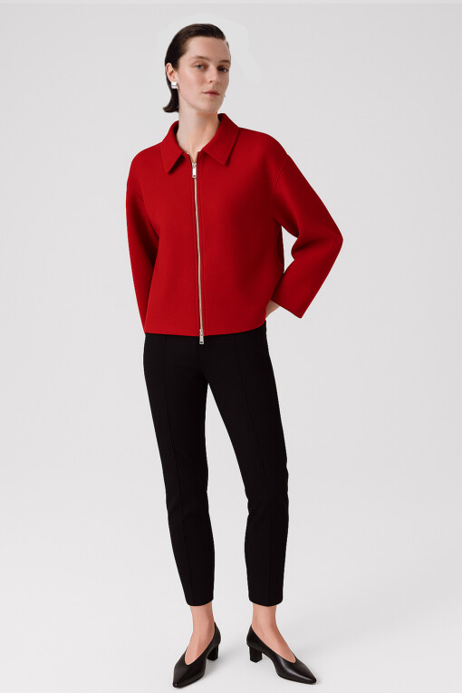 Pomegranate Shirt Collar Zippered Women's Jacket - Triko Mısırlı