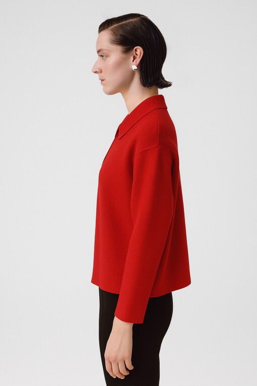 Pomegranate Shirt Collar Zippered Women's Jacket - Triko Mısırlı