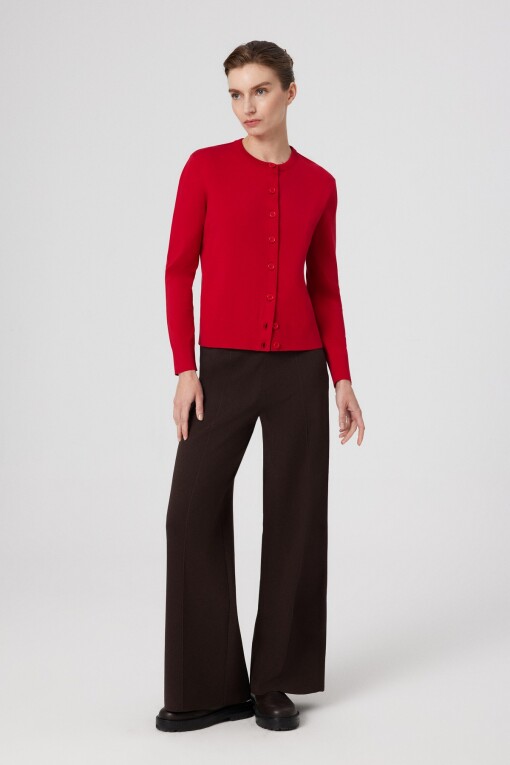Red Button Detail Women's Cardigan - Triko Mısırlı
