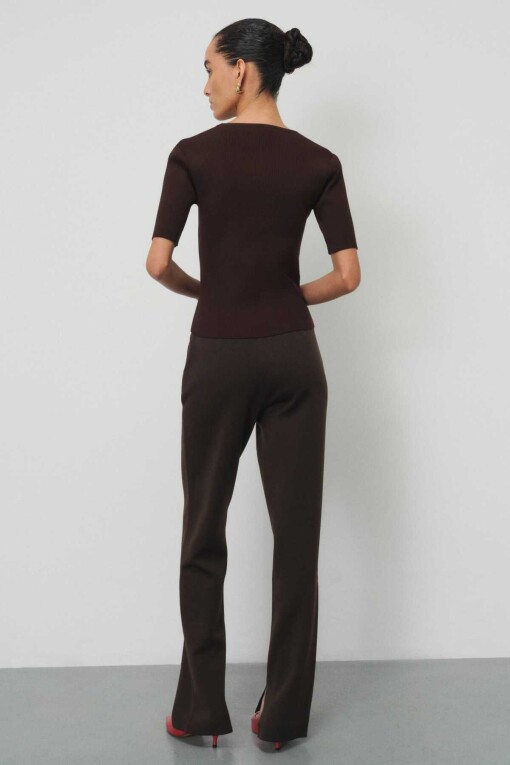 Regular Fit Brown Women's Pants - Triko Mısırlı