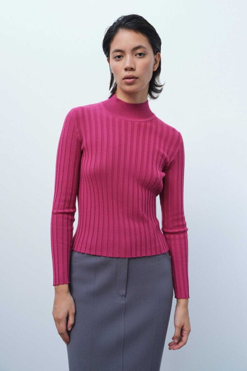 Rose Pink Half Turtle Neck Women's Sweater 