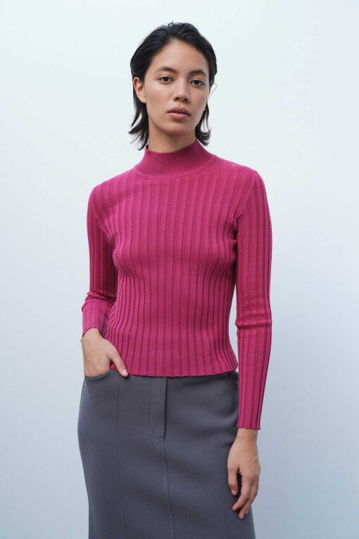 Rose Pink Half Turtle Neck Women's Sweater - Triko Mısırlı