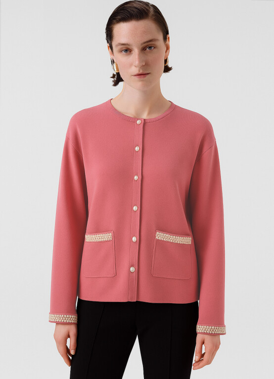Rose Pink Pearl Button Pocket Detail Women's Jacket 