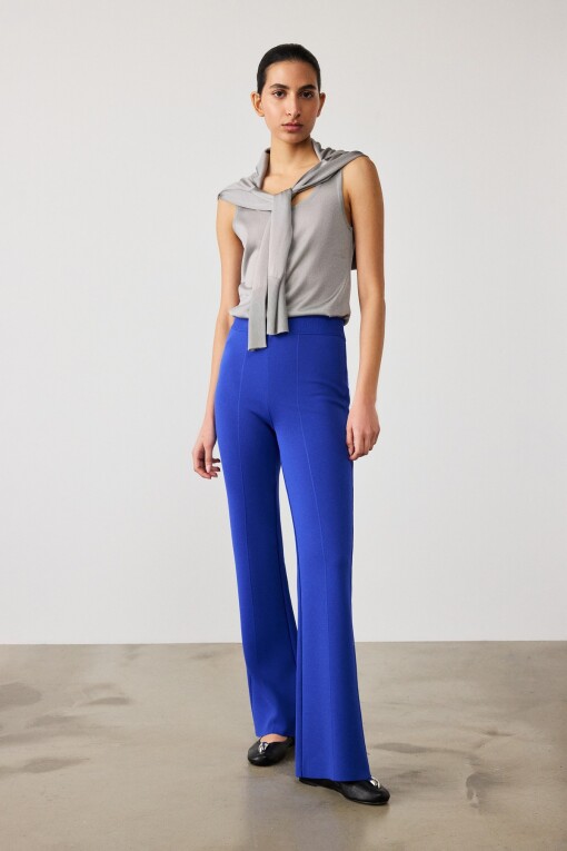 Royal Blue Flare Leg Women's Pants - Triko Mısırlı