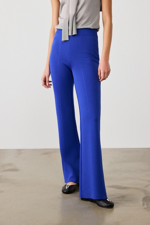 Royal Blue Flare Leg Women's Pants - Triko Mısırlı