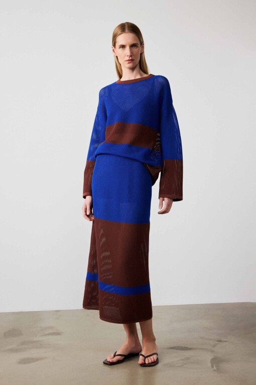 Sax Brown Mercerized Midi Skirt 