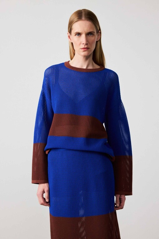 Sax Brown Mercerized Midi Skirt - Triko Mısırlı