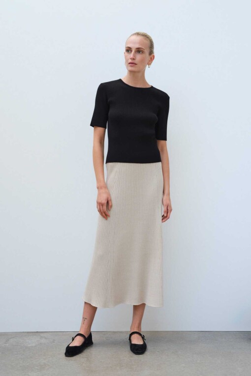 Short Sleeve Black Knit Women's Sweater - Triko Mısırlı