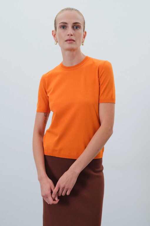 Short Sleeve Orange Women's Sweater 