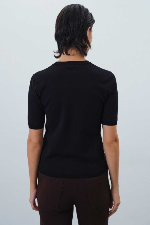 Short Sleeve Slim Fit Black Knit Women's Sweater - Triko Mısırlı