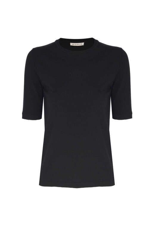 Short Sleeve Slim Fit Black Knit Women's Sweater - Triko Mısırlı