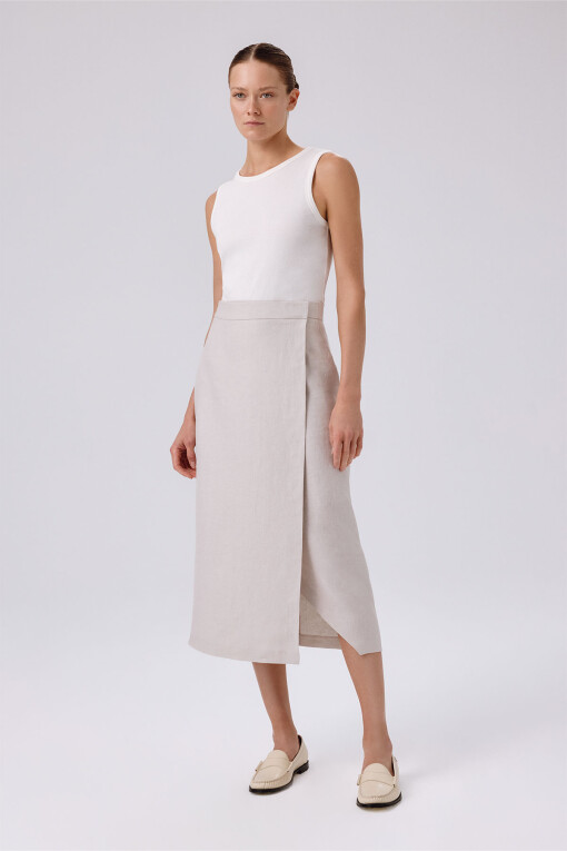 Stone Asymmetrical Slit Wrap Midi Skirt 