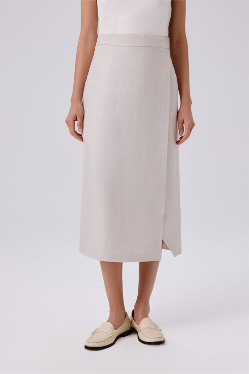 Stone Asymmetrical Slit Wrap Midi Skirt - Triko Mısırlı