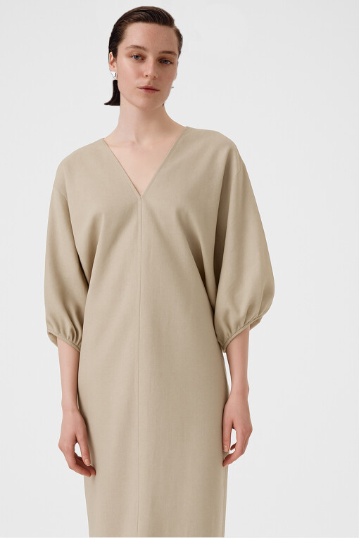 Stone Balloon Sleeve V-Neck Dress - Triko Mısırlı