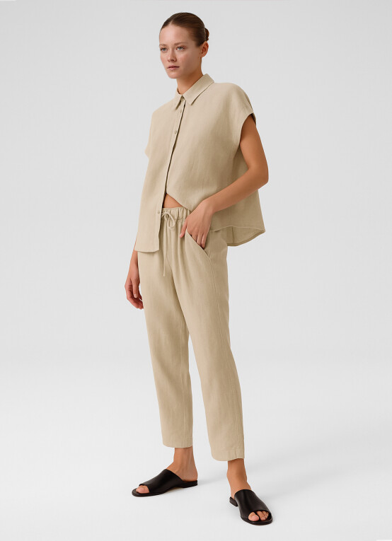 Stone Drawstring Waist Pocket Detail Women's Pants - Triko Mısırlı