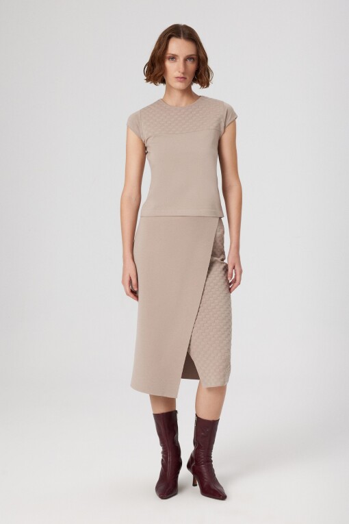 Stone Patterned Collar Crop Top - Triko Mısırlı