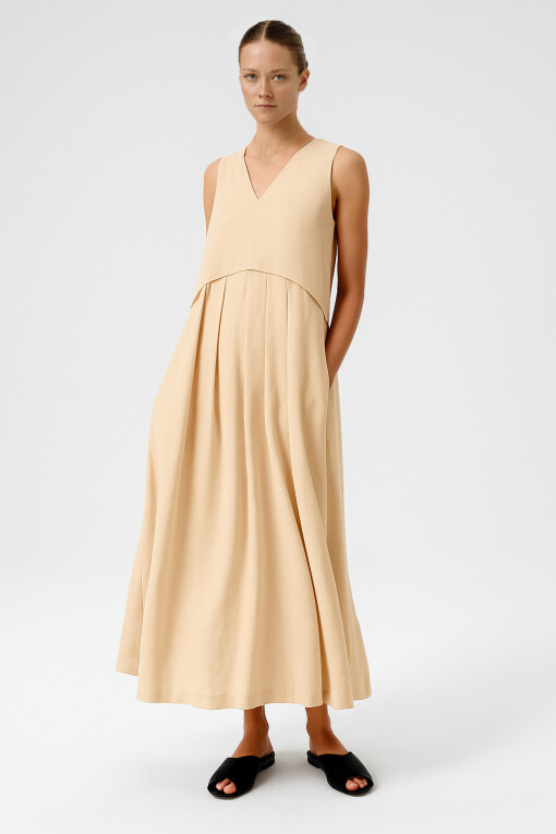 Stone Pleated Hem Sleeveless Long Dress - Triko Mısırlı