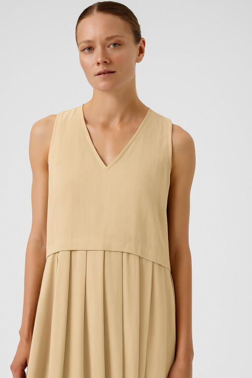 Stone Pleated Hem Sleeveless Long Dress - Triko Mısırlı
