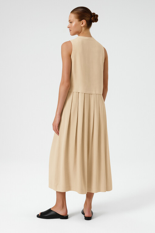 Stone Pleated Hem Sleeveless Long Dress - Triko Mısırlı