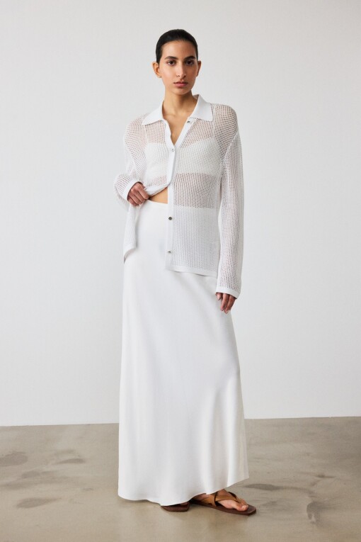 White High Waist Long Skirt - Triko Mısırlı