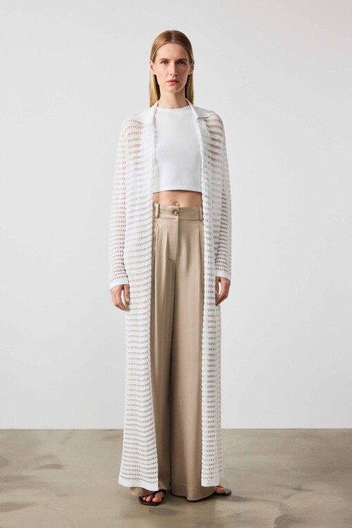White Openwork Long Women's Cardigan 