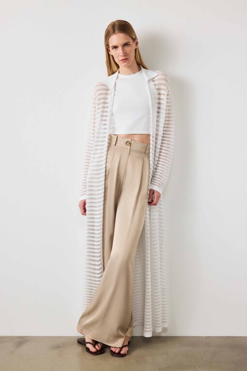 White Openwork Long Women's Cardigan - Triko Mısırlı