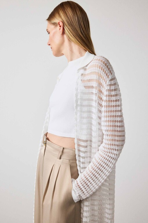 White Openwork Long Women's Cardigan - Triko Mısırlı