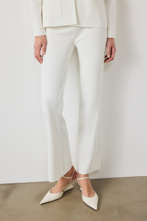Wide Leg Ecru Women's Pants - Triko Mısırlı