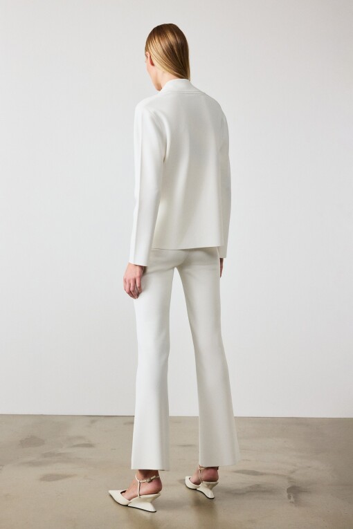 Wide Leg Ecru Women's Pants - Triko Mısırlı