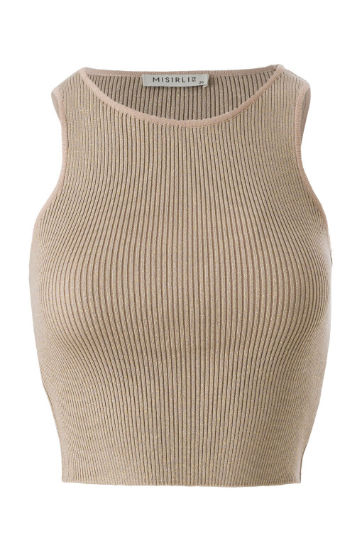 Halter Yaka Bej Triko Crop Top - Triko Mısırlı