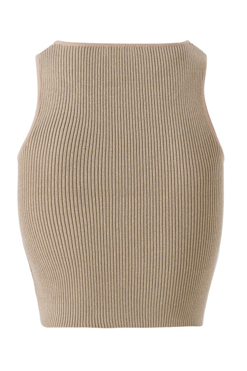 Halter Yaka Bej Triko Crop Top - Triko Mısırlı