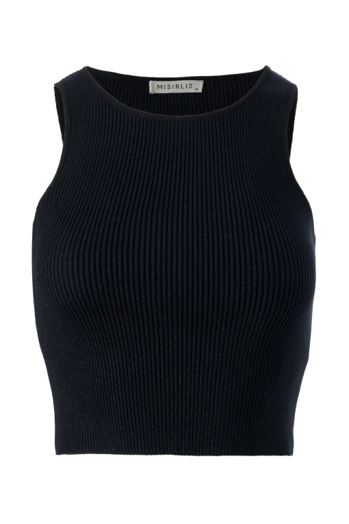 Halter Yaka Siyah Triko Crop Top - Triko Mısırlı