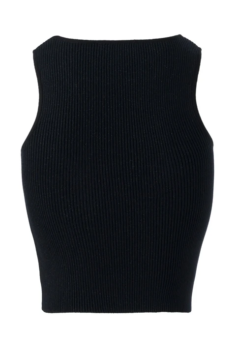 Halter Yaka Siyah Triko Crop Top - 3