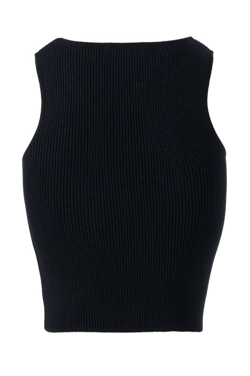 Halter Yaka Siyah Triko Crop Top - Triko Mısırlı
