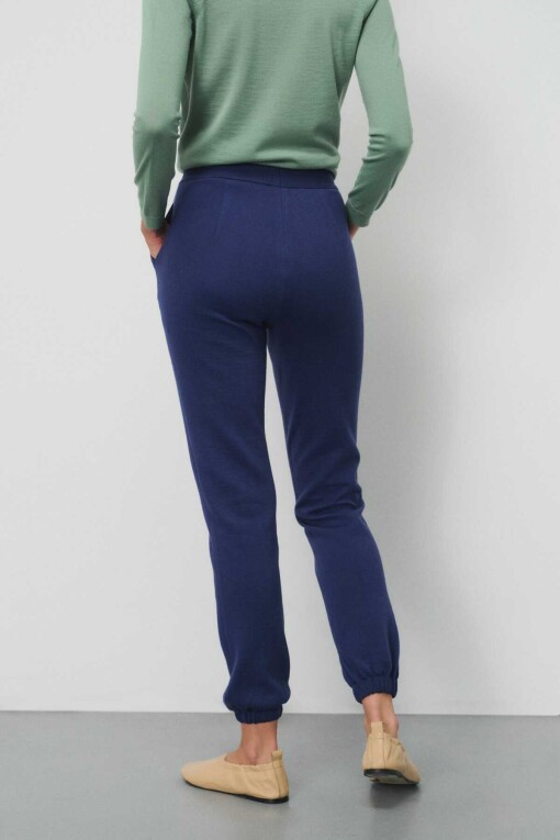 Lastik Paça Saks Kadın Pantolon - Triko Mısırlı