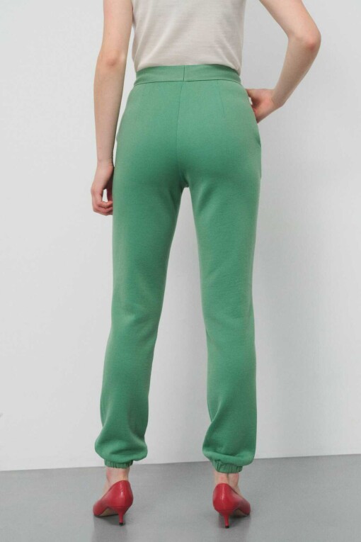 Lastik Paça Yeşil Kadın Pantolon - Triko Mısırlı