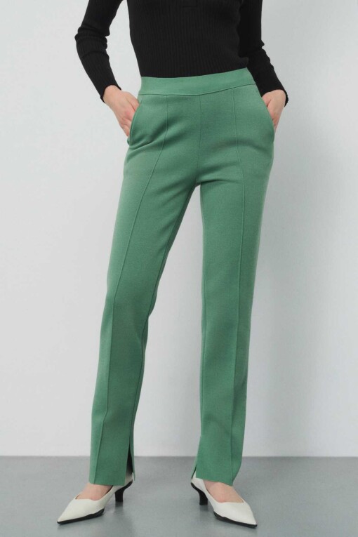 Regular Fit Yeşil Kadın Pantolon - Triko Mısırlı
