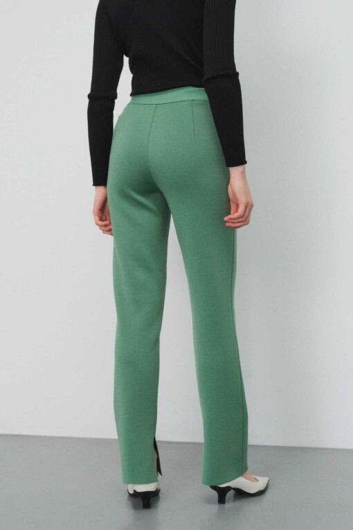 Regular Fit Yeşil Kadın Pantolon - Triko Mısırlı