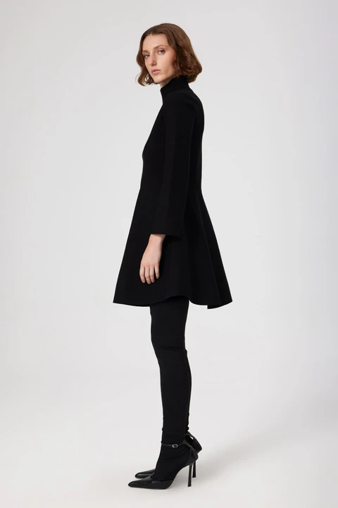 Siyah Balıkçı Yaka Mini Kloş Elbise - 3