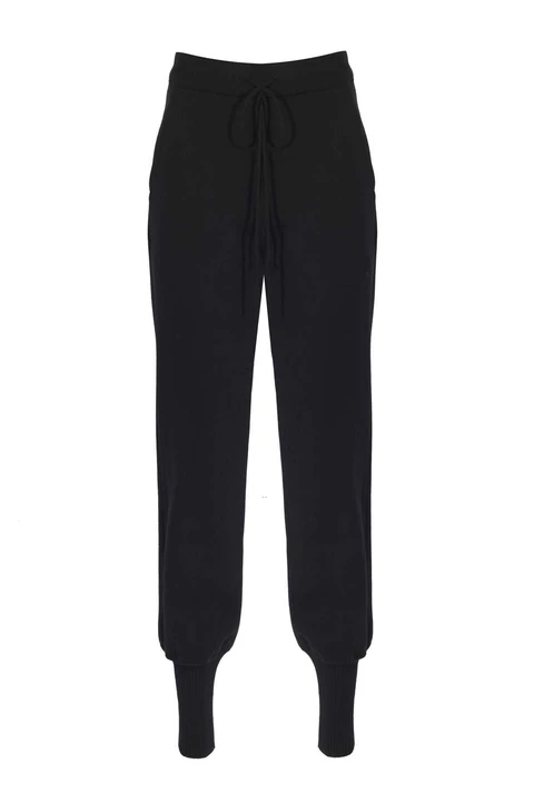 Siyah Beli Bağcıklı Dar Paça Kadın Pantolon - 4