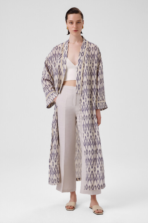 Taş Lacivert Etnik Desenli Kadın Kaftan - Mısırlı