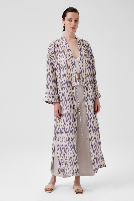 Taş Lacivert Etnik Desenli Kadın Kaftan - Triko Mısırlı