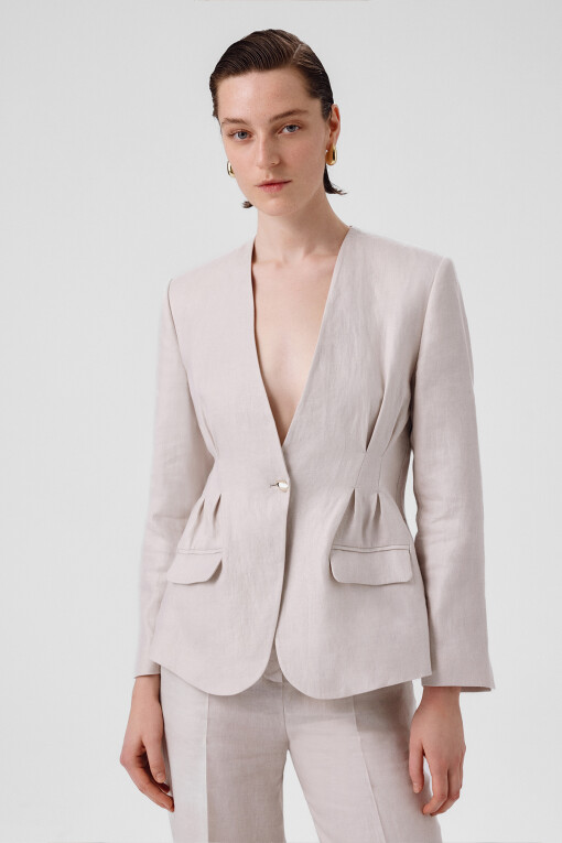 Taş Tek Düğmeli Kadın Blazer Ceket - Triko Mısırlı