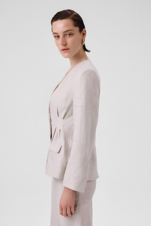 Taş Tek Düğmeli Kadın Blazer Ceket - Triko Mısırlı